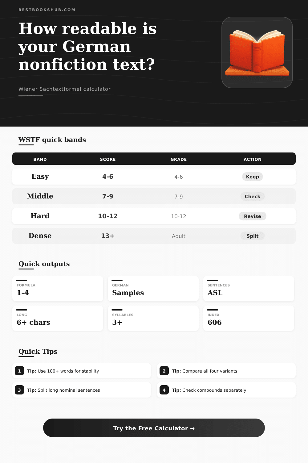 Wiener Sachtextformel Calculator for German Texts