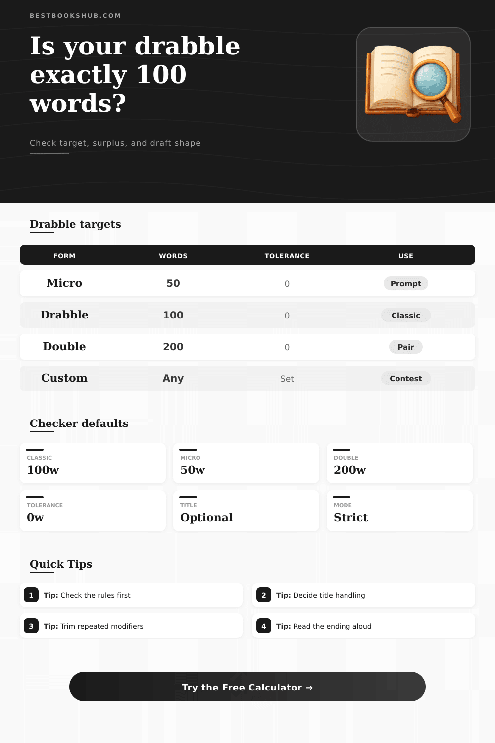 Drabble Word Count Checker | Exact 100-Word Tool