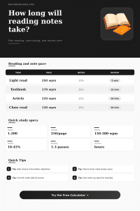 Note-Taking Reading Time Calculator | Study Timer