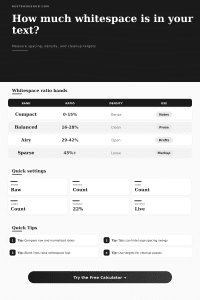 Whitespace to Text Ratio Calculator | Text Density Tool